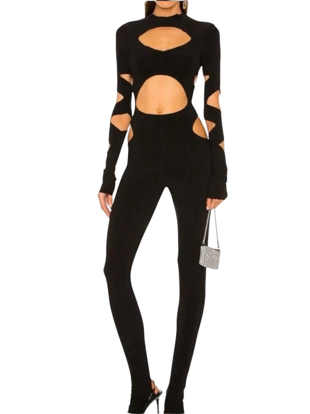 Norma Kamali NWT Black Jumpsuit Long Sleeve Aztec Catsuit Size Medium